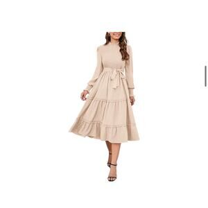 NWT- Kojooin Apricot long Sleeve Dress, Ruffle Hem, Midi- Small